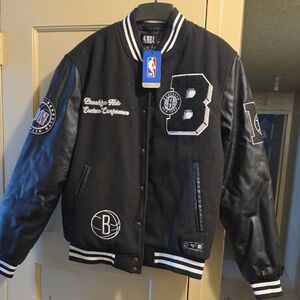 NBA Brooklyn Nets Black & White Varsity Jacket